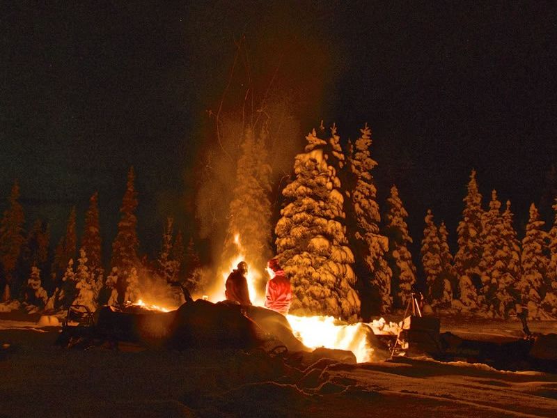 Winter Bonfire at Chelatna Lake Lodge 