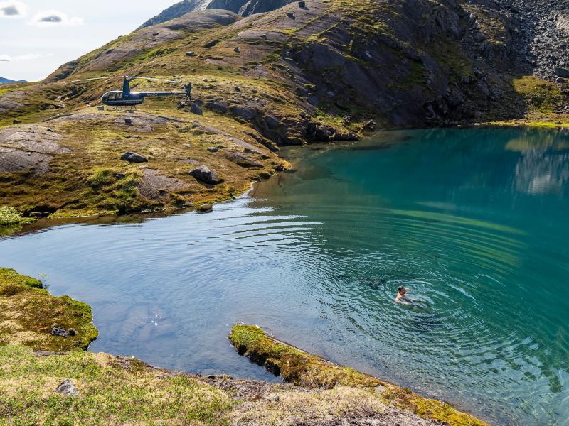 Alpine Lake Swimming and Hiking in Alaska